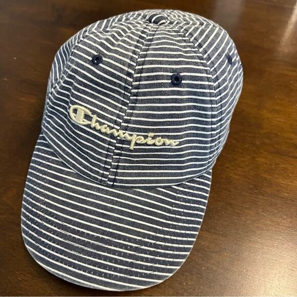 Champion Embroidered Striped Women's Baseball Hat Cap Blue White OS - Picture 1 of 7